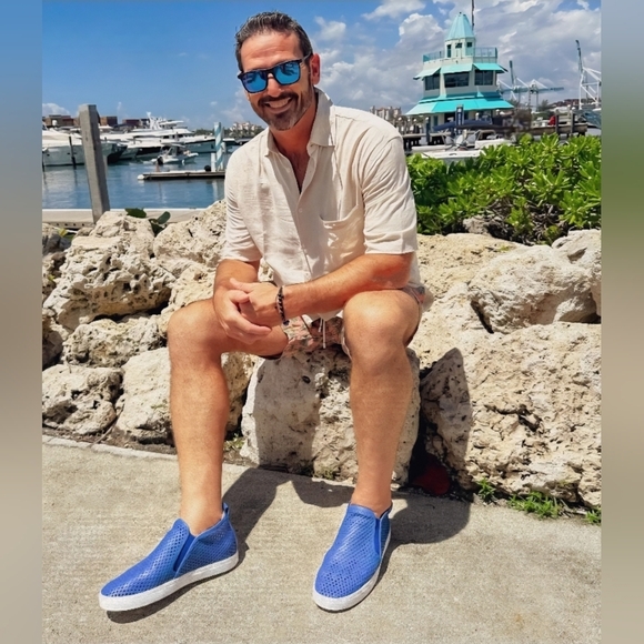 Jibs Unisex Mid Rise Galaxy Blue Slip-on Perforated Leather Odor Free Handmade - Picture 5 of 17